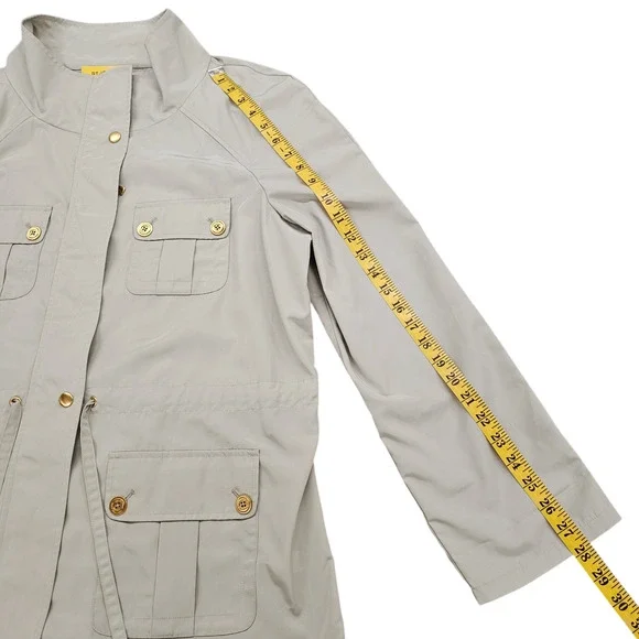 St John Jacket Shirt Womens Size XL Beige Lightweight Safari Full Zip Pockets - Picture 14 of 15